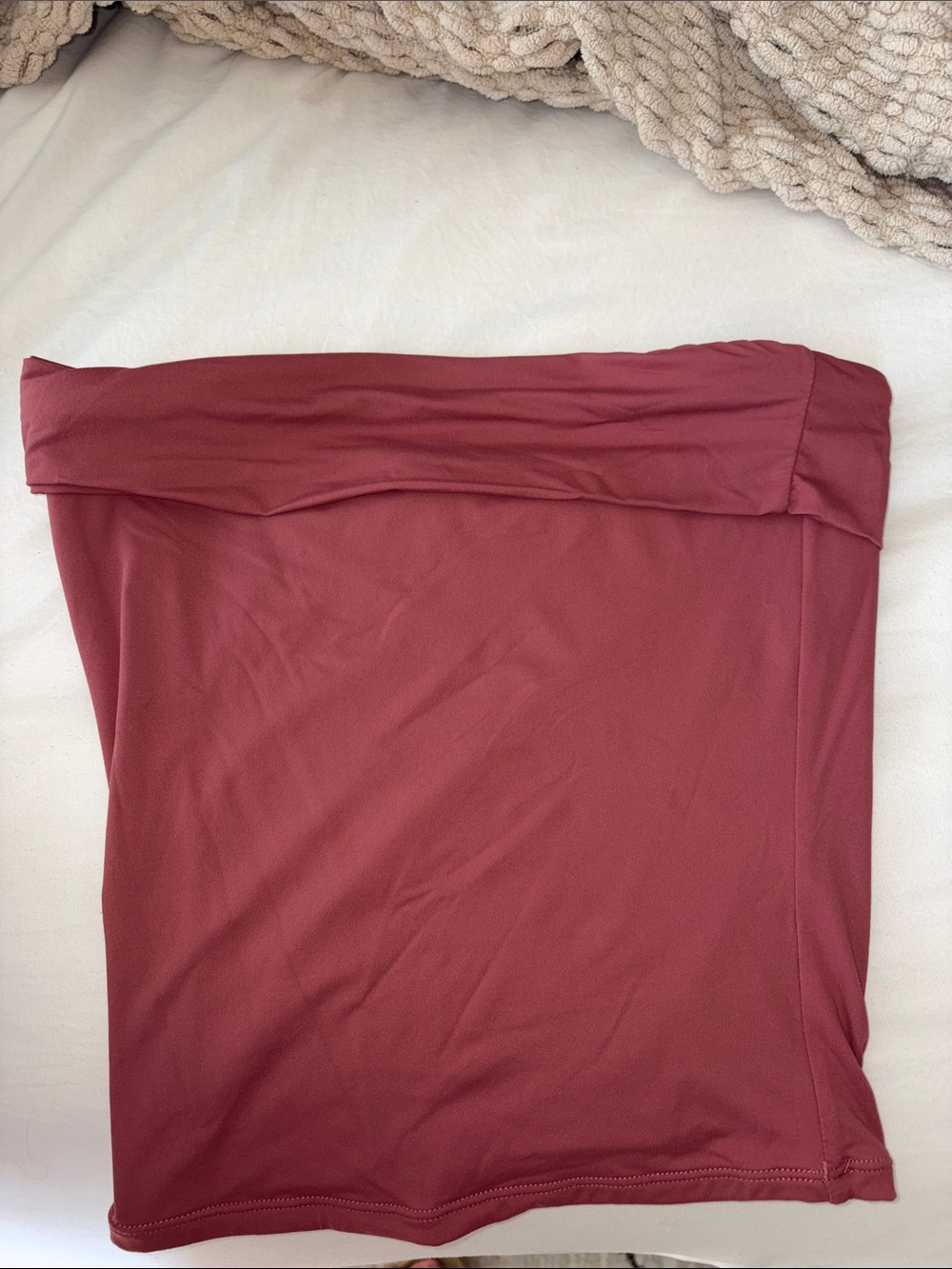 Fold-Over Strapless Crop Top in Dusty Rose